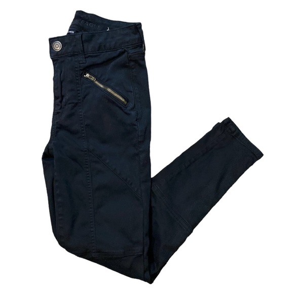 American Eagle Women’s Black High-Waisted Jegging Moto Sateen Size 2R Crop - Picture 3 of 11